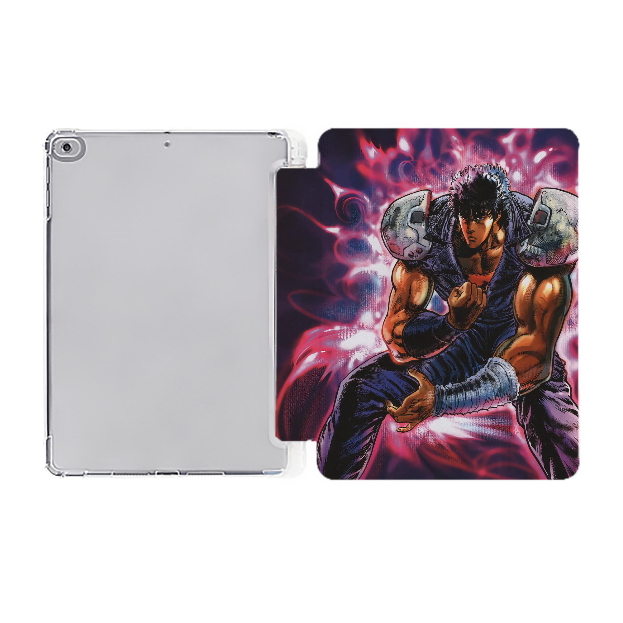 （画像用） 北斗の拳 Fist of the North Star IPad ケース ペン収納付き 三つ折りスタンド PUレザー×シリコン 対応機種9.5/10.5/10.9インチ